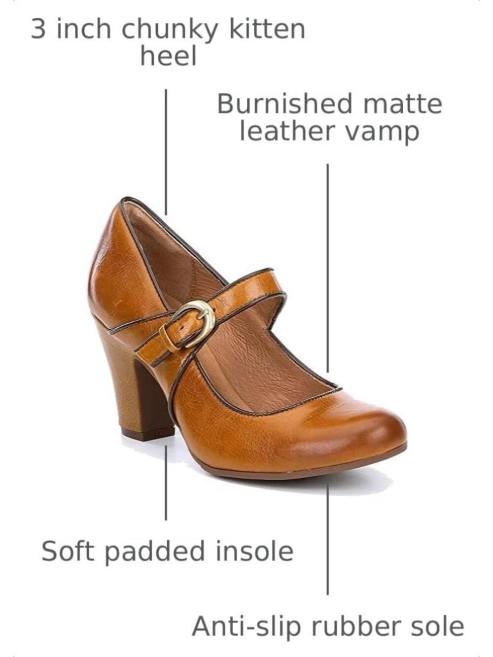 Women's Gold Vintage Chunky Round Closed Toe Ankle Strap Patchwork Buckle Pumps - Picture 3 of 7